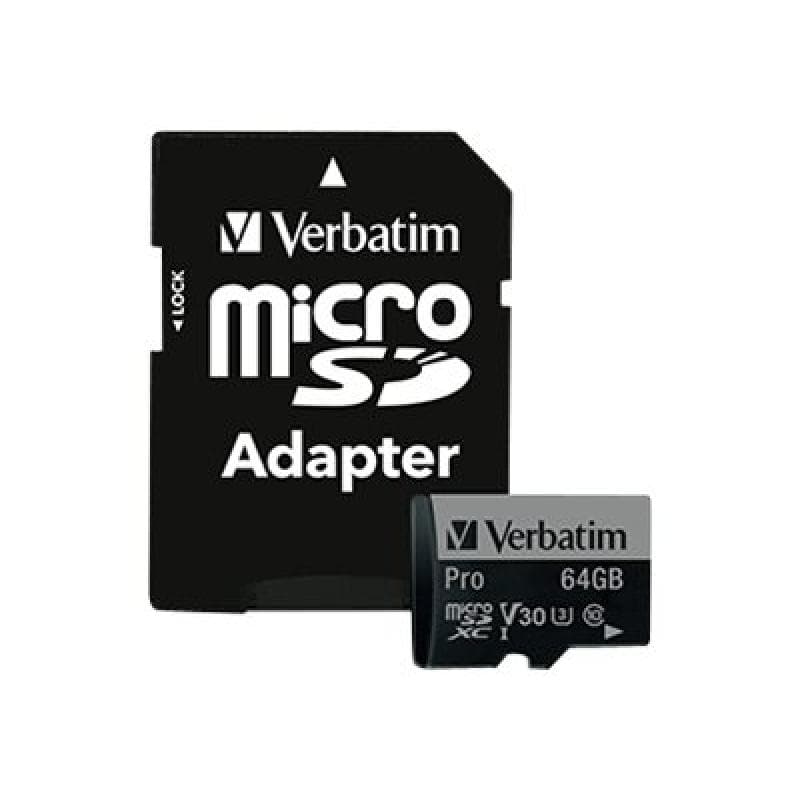VERBATIM Micro SDXC Card Pro UHS-I 64GB Class 10 inkl. Adaptor