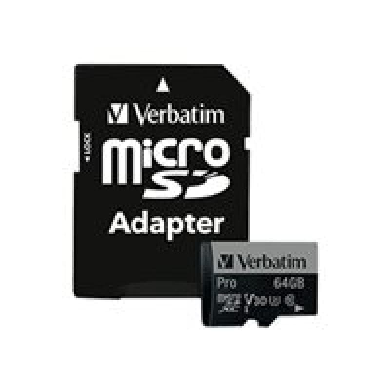 VERBATIM Micro SDXC Card Pro UHS-I 64GB Class 10 inkl. Adaptor