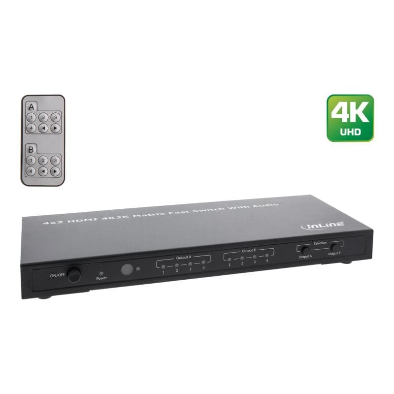 INLINE HDMI Matrix Umschalter elektronisch 4 Eingaenge auf 2 Ausgaenge 4K2K FullHD 3D