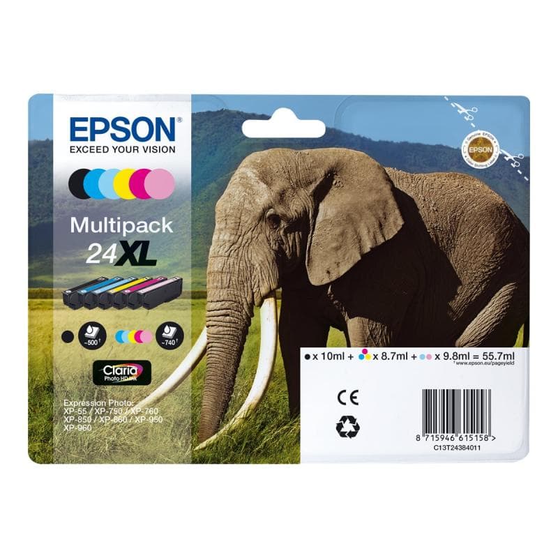 EPSON 24XL Multipack 6er Pack XL Schwarz, Gelb, Cyan, Magenta, hell Magenta, hell Cyan Tintenpatrone