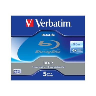 VERBATIM BD-R Verbatim Datalife SL 6x 25GB 5PK Jewel Case No ID retail