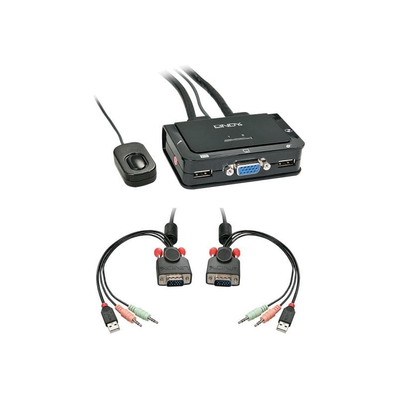 LINDY VGA KVM Switch 2 Port Compact USB 2 Audio USB 2, Audio/Mikr.