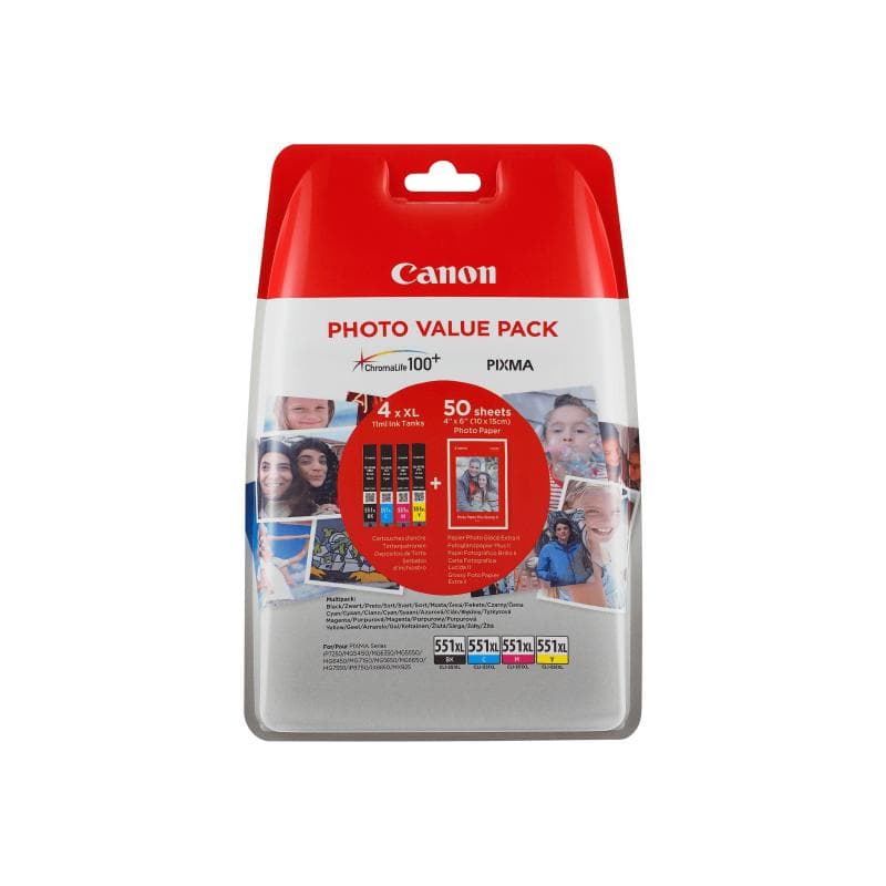 CANON CLI 551XL C/M/Y/BK Photo Value Pack 4er Pack Schwarz, Gelb, Cyan, Magenta Tintenbehälter