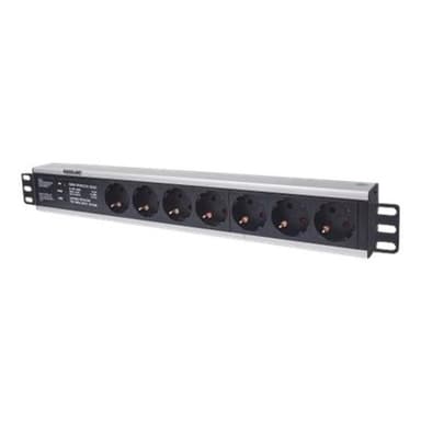 INTELLINET 48,3cm 19Zoll Steckdosenleiste 7-fach SCHUKO mit Ueberspannungsschutz 3m Stromkabel 1,5 H