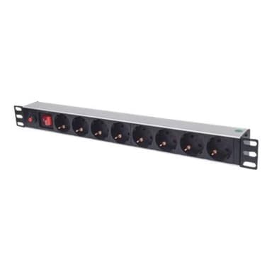 INTELLINET 48,3cm 19Zoll Steckdosenleiste 8-fach SCHUKO mit Ueberspannungsschutz 3m Stromkabel 1 HE