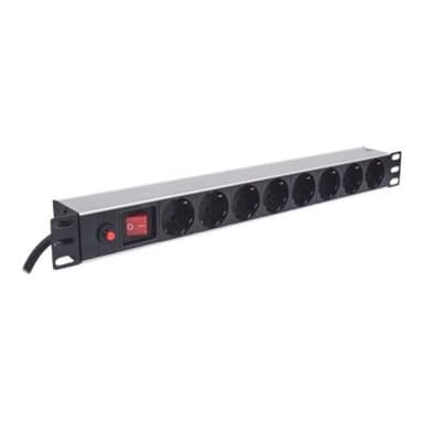 INTELLINET 48,3cm 19Zoll Steckdosenleiste 8-fach SCHUKO mit Ueberspannungsschutz 3m Stromkabel 1 HE