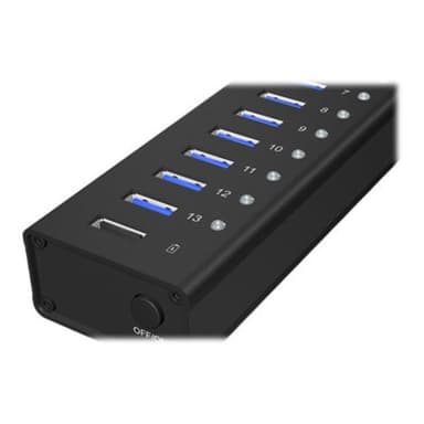 RAIDSONIC ICY BOX 13 Port USB 3.0 Hub mit USB Ladeport Hochwertiges Aluminium Gehaeuse 1x USB Ladepo