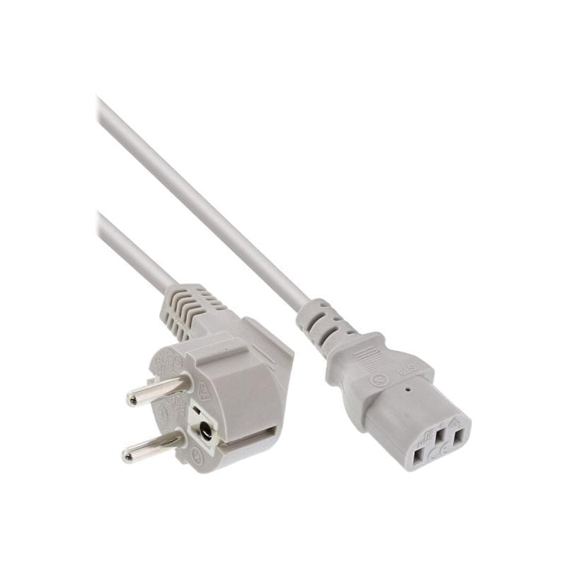 INLINE ® Netzkabel, Schutzkontakt gewinkelt auf Kaltgerätestecker C13, 5m, grau