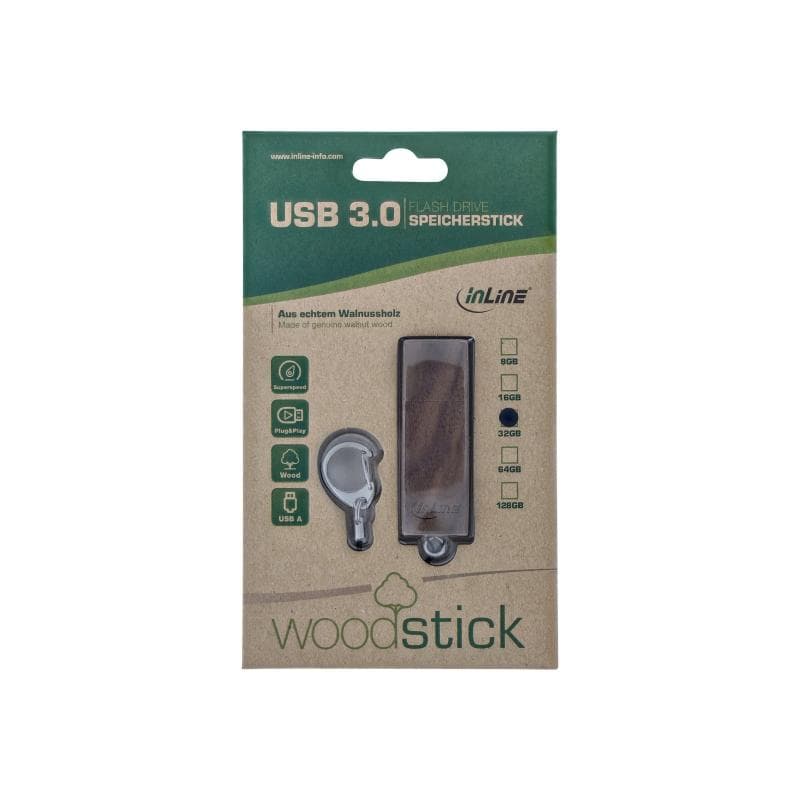 INLINE woodstick USB 3.0 Speicherstick, Walnuss, 64GB