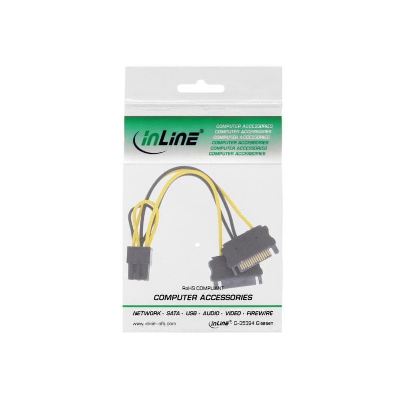 INLINE ® Stromadapter intern, 2x SATA zu 6pol. für PCIe (PCI-Express) Grafikkarten, 0,15m