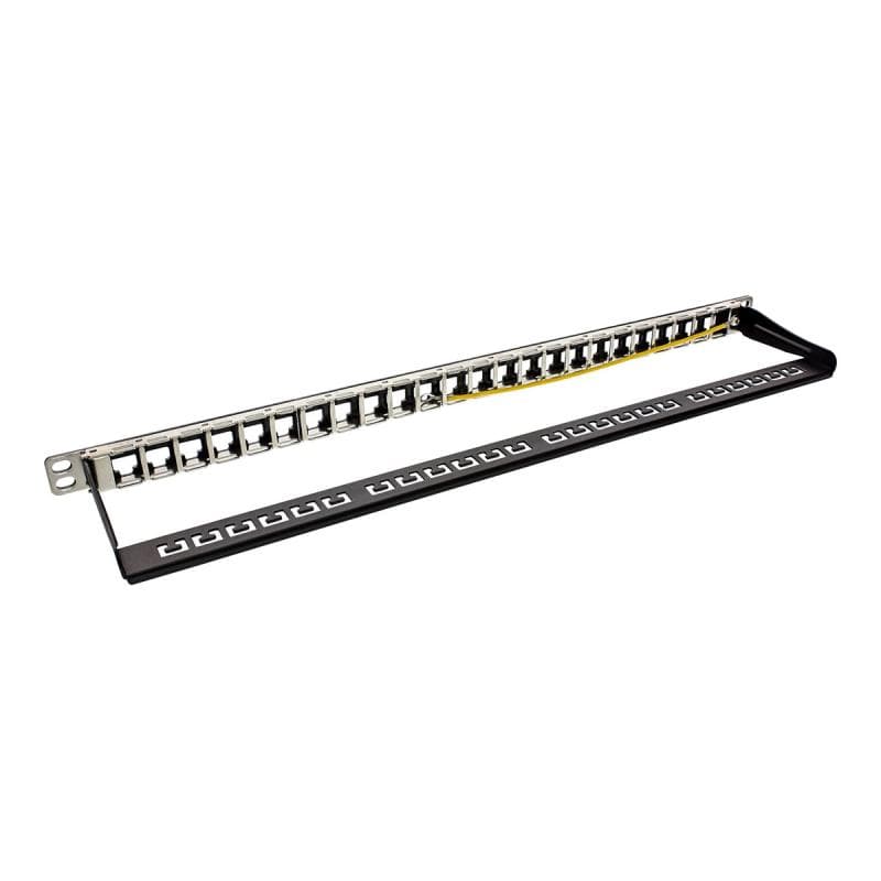 INLINE Patchfeld Cat.6A 24-fach, Keystone Snap-In Leerblech, 48,26cm (19″), 0,5HE, schwarz