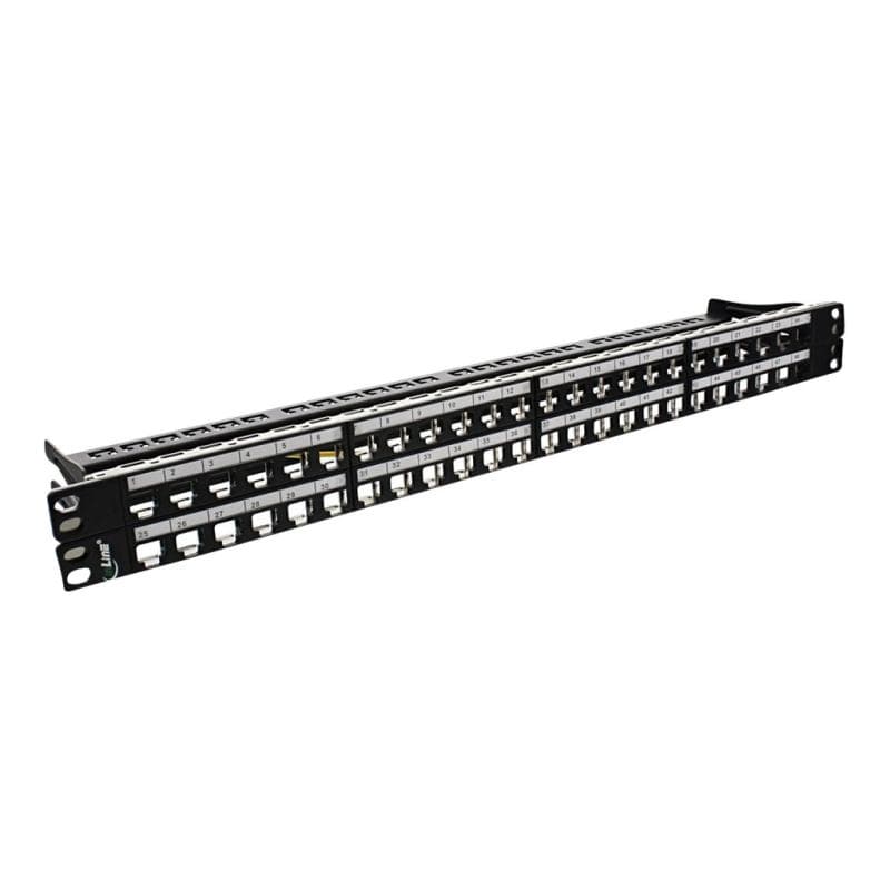 INLINE Patchfeld Cat.6A 48-fach, Keystone Snap-In Leerblech, 48,26cm (19″), 1HE, schwarz