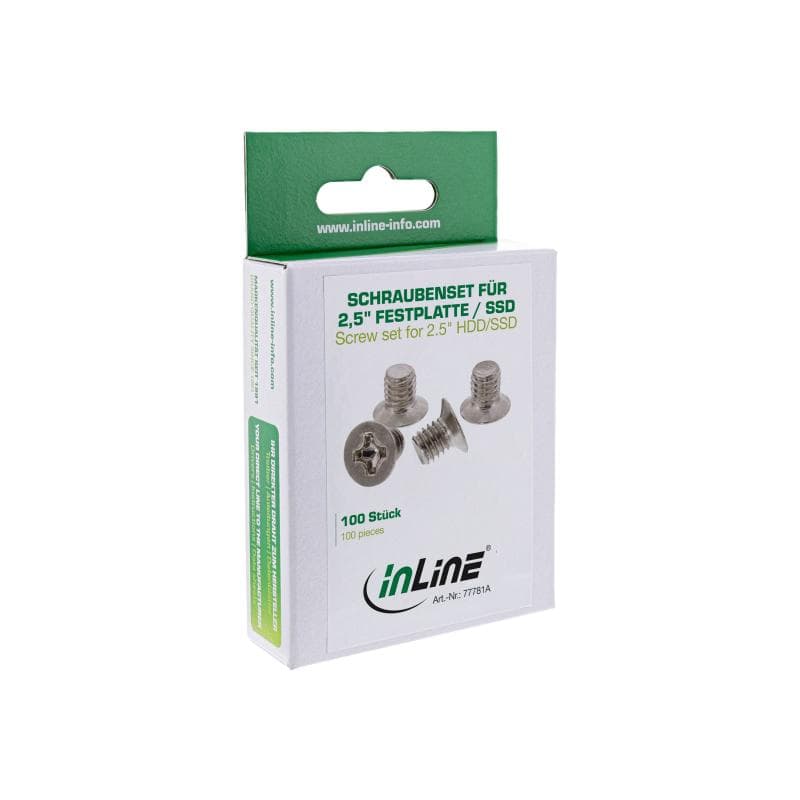 INLINE 100er Pack InLine® Schraubenset, für 2,5″ Festplatte / SSD, 3mm, flacher Senkkopf, silber