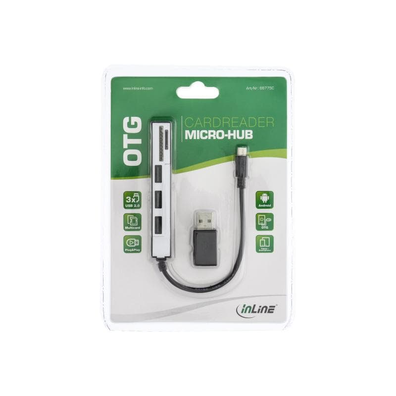 INLINE InLineUSB OTG Cardreader & 3-fach USB 2.0 Hub, für SDXC und microSD, mit Adapter