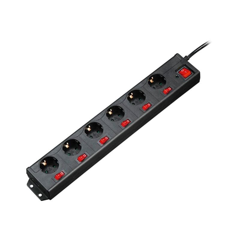 HAMA Steckdosenleiste ″6+1″, XL, 6-fach, einzeln schaltbar, Schwarz