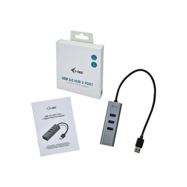 I-TEC USB 3.0 Metal 3-Port HUB mit Gigabit Ethernet Adapter 1x USB 3.0 auf RJ-45 3x USB 3.0 Port LED
