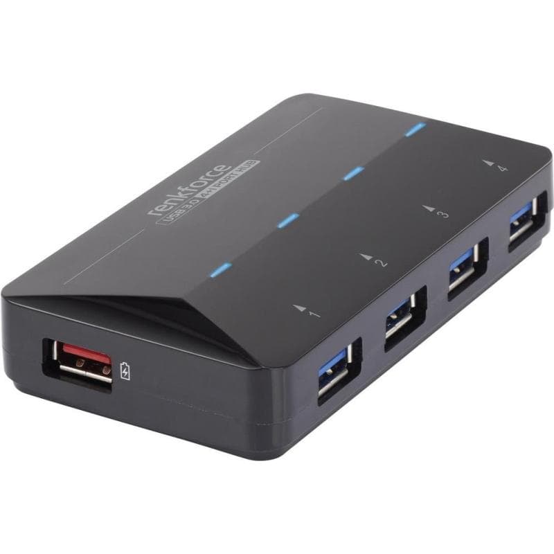 CONRAD 4+1 Port USB 3.0-Hub mit Schnellladeport, mit Status-LEDs Renkforce Schwarz
