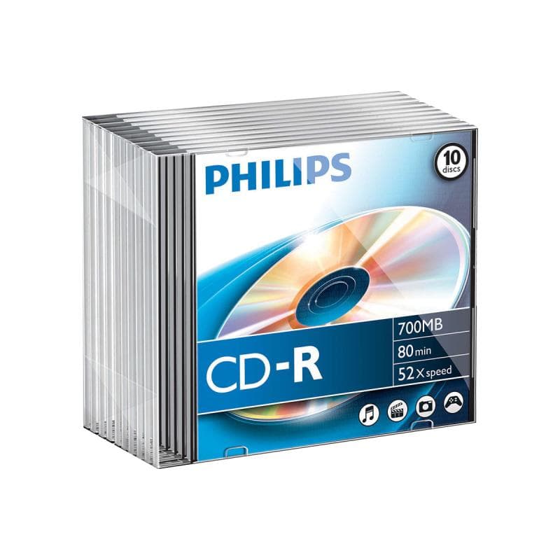 PHILIPS - 10 x CD-R - 700MB (80 Min) 52x - Slim Jewel Case (CR7D5NS10/00)