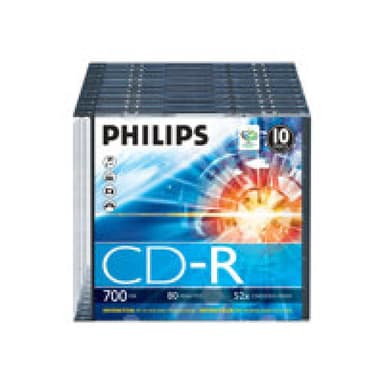 PHILIPS - 10 x CD-R - 700MB (80 Min) 52x - Slim Jewel Case (CR7D5NS10/00)