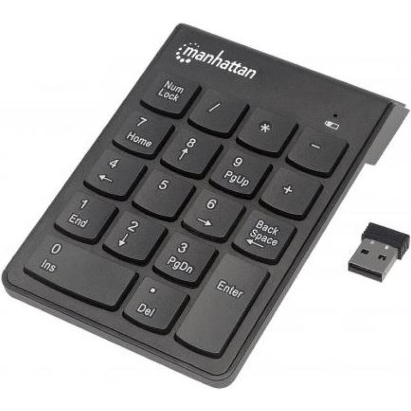 MANHATTAN Numeric Wireless Keypad, USB, Wireless, 18 Full-Size Keys, Black