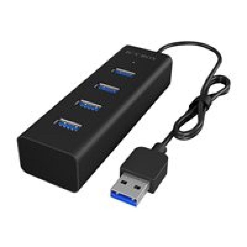 ICY BOX IB-Hub1409-U3 4 Port USB 3.0 Hub unterstuetzt Datenuebertragung bis zu 5 Gbit/s und Plug and