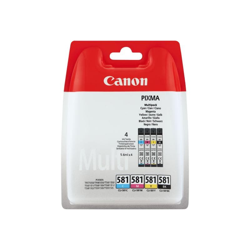 CANON CLI 581 BK/C/M/Y Multi Pack 4er Pack Schwarz, Gelb, Cyan, Magenta Tintenbehälter