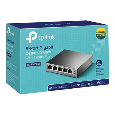 TP-LINK 5-Port Gigabit Desktop Switch with  4-Port PoE 56 W PoE Power, Desktop Steel Case