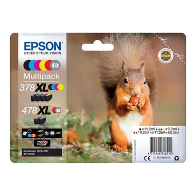 EPSON 478XL Multipack 6er Pack Grau, Schwarz, Gelb, Cyan, Magenta, Rot Tintenpatrone