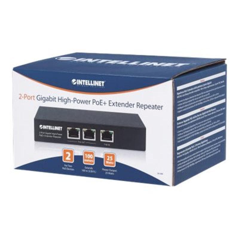 INTELLINET 2 Port Gigabit PoE+ Extender IEEE 802.3at/af