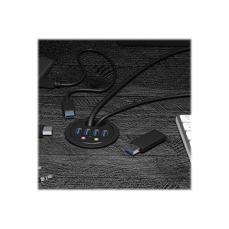 RAIDSONIC Adapter ICY-BOX Tisch-Hub 4x USB 3.0 Type-A mit Audio Ein-/Ausgang