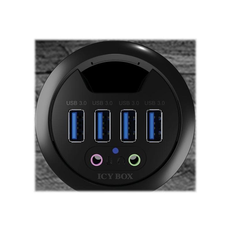 RAIDSONIC Adapter ICY-BOX Tisch-Hub 4x USB 3.0 Type-A mit Audio Ein-/Ausgang