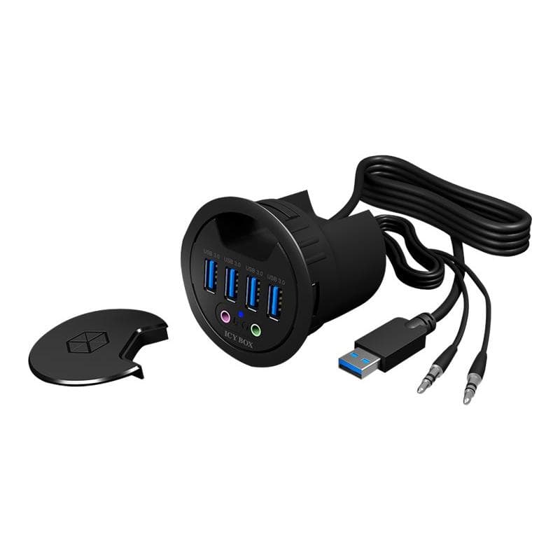 RAIDSONIC Adapter ICY-BOX Tisch-Hub 4x USB 3.0 Type-A mit Audio Ein-/Ausgang