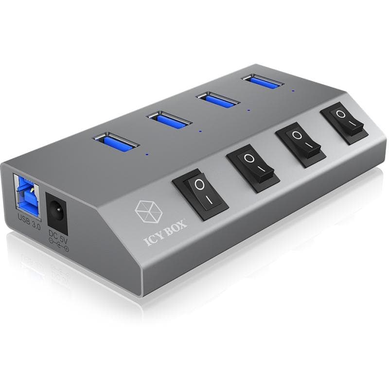 RAIDSONIC Adapter ICY-BOX USB 3.0 Hub, 4x USB Type-A Anschlüsse, An-/Ausschalter für jeden Port