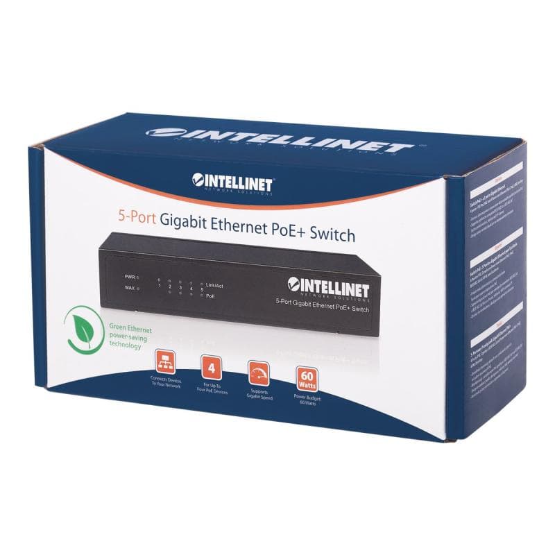 INTELLINET PoE+ Switch 5-Port Gigabit Ethernet 60W Desktop