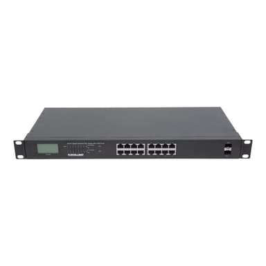 INTELLINET Switch 16-Port Gigabit PoE+ LCD-Anzeige 19″ 2xSFP