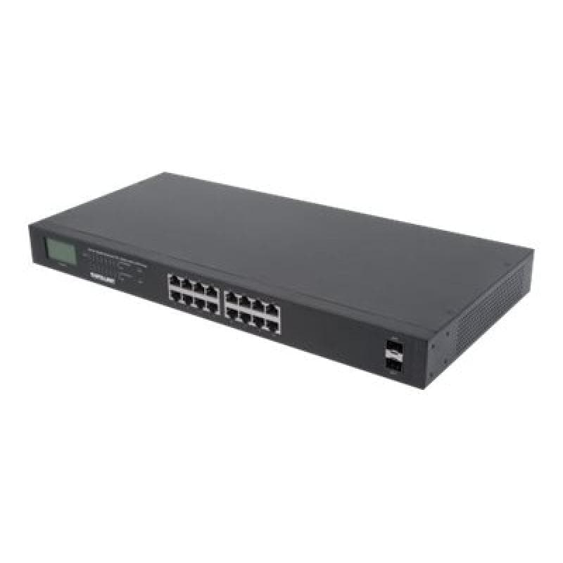INTELLINET Switch 16-Port Gigabit PoE+ LCD-Anzeige 19″ 2xSFP