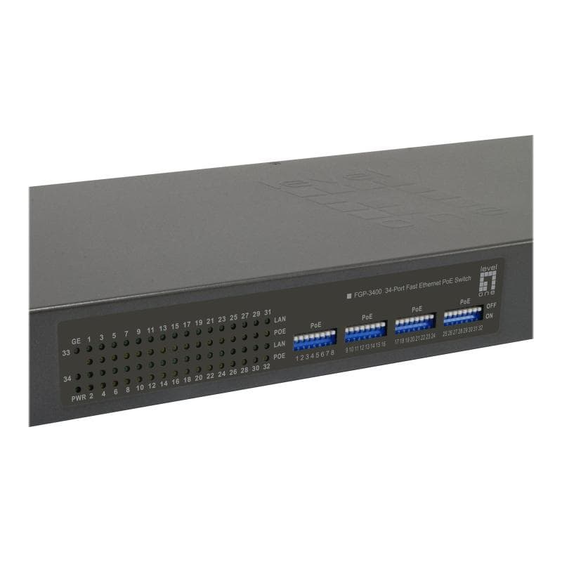 LEVEL ONE LevelOne Switch 34x FE FGP-3400W380 2xGE     19″ 380W 32xPoE