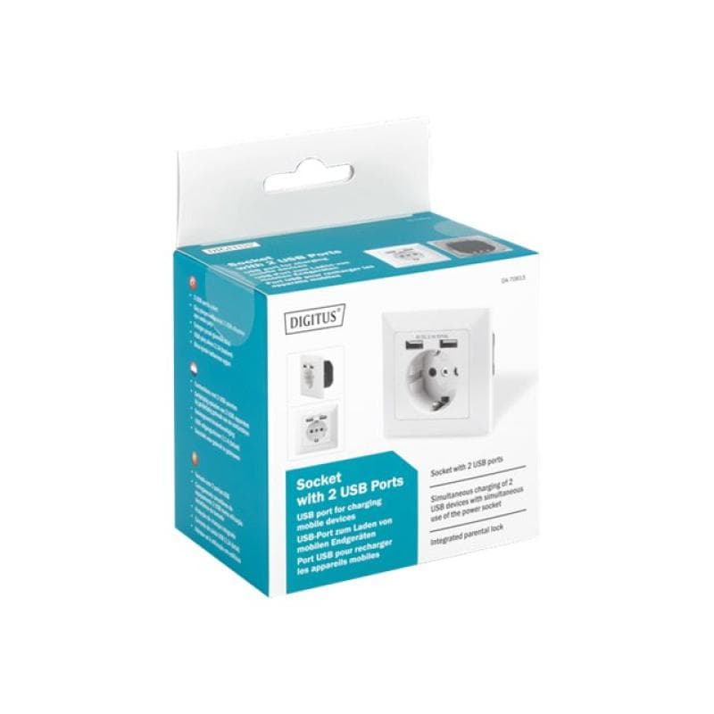 DIGITUS Steckdose (250V 50Hz) mit 2 USB-Ports (5V 2.1A) weiß