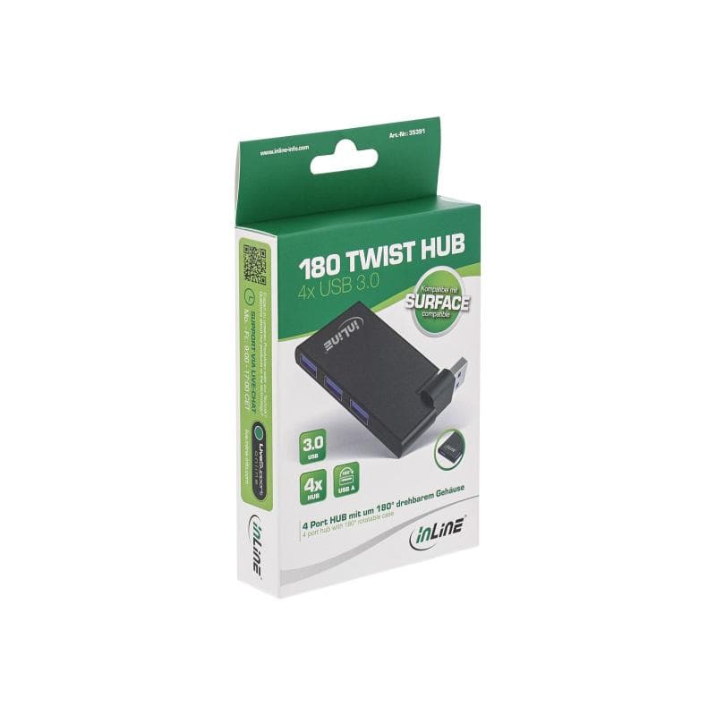 INLINE USB 3.0 Rotatable Hub - Hub - 4 x SuperSpeed USB 3.0 - Desktop
