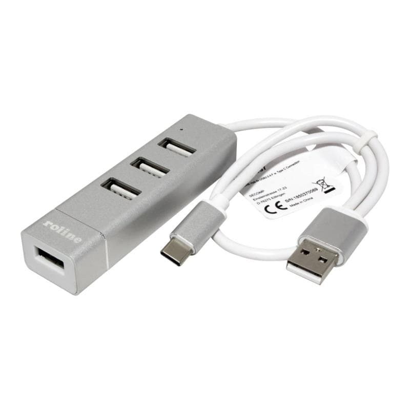 ROLINE USB 2.0 Notebook Hub, 4 Ports, Typ A+C Anschlusskabel (14.02.5037)