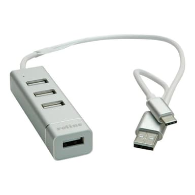 ROLINE USB 2.0 Notebook Hub, 4 Ports, Typ A+C Anschlusskabel (14.02.5037)