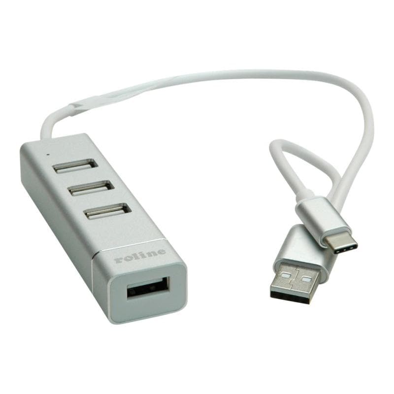ROLINE USB 2.0 Notebook Hub, 4 Ports, Typ A+C Anschlusskabel (14.02.5037)