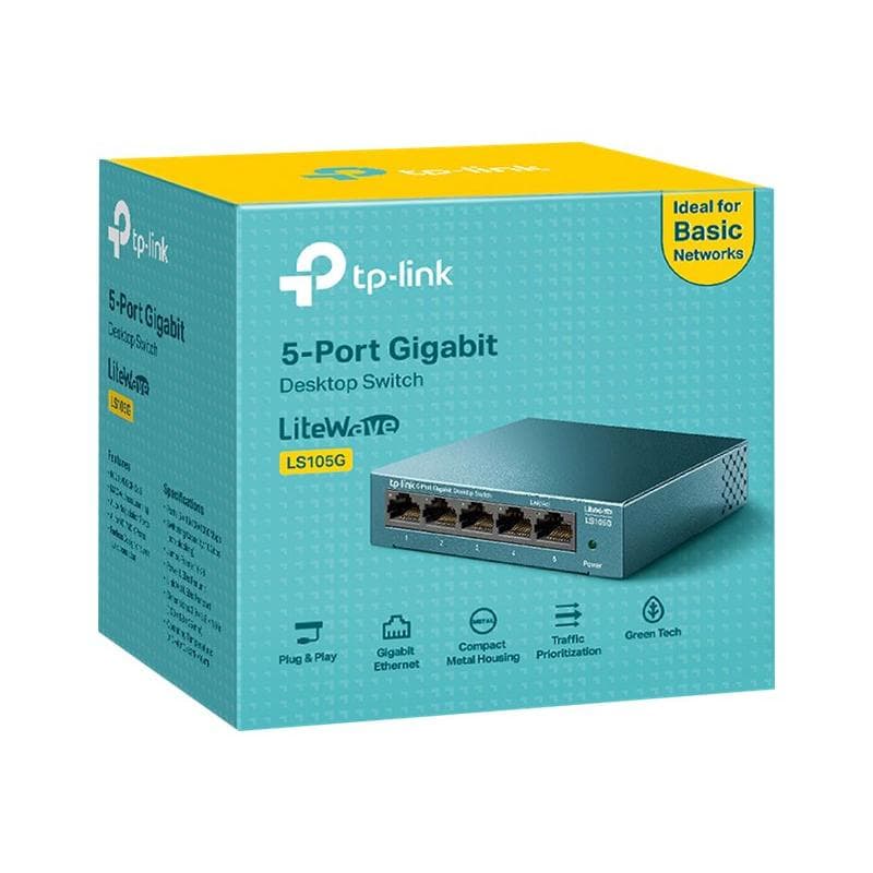 TP-LINK LiteWave 5-Port Gigabit Desktop Switch, 5 Gigabit RJ45 Ports, Desktop Steel Case