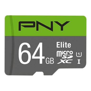 PNY Micro SD Card Elite 64 GB HC Class 10  UHS I  U1  SD adapter