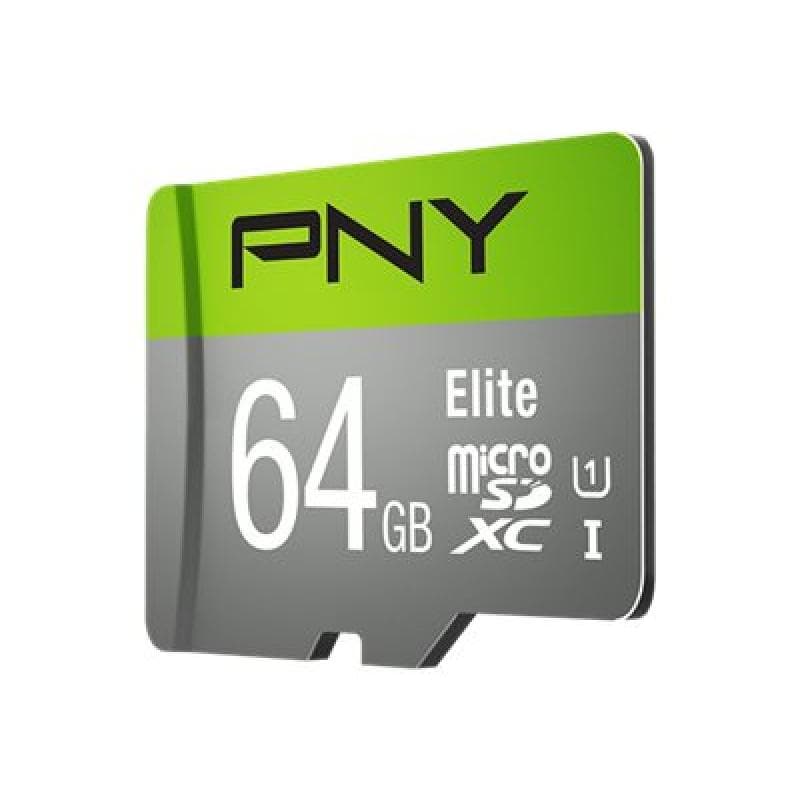 PNY Micro SD Card Elite 64 GB HC Class 10  UHS I  U1  SD adapter