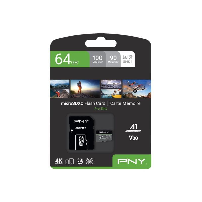 PNY MICRO-SD Card PRO ELITE 64GB Class 10 XC UHS I U3 A1 V30 SD adapter