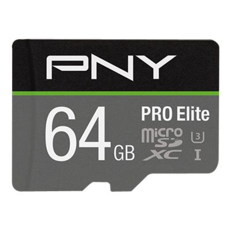 PNY MICRO-SD Card PRO ELITE 64GB Class 10 XC UHS I U3 A1 V30 SD adapter