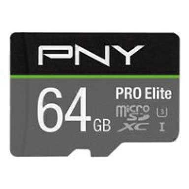 PNY MICRO-SD Card PRO ELITE 64GB Class 10 XC UHS I U3 A1 V30 SD adapter