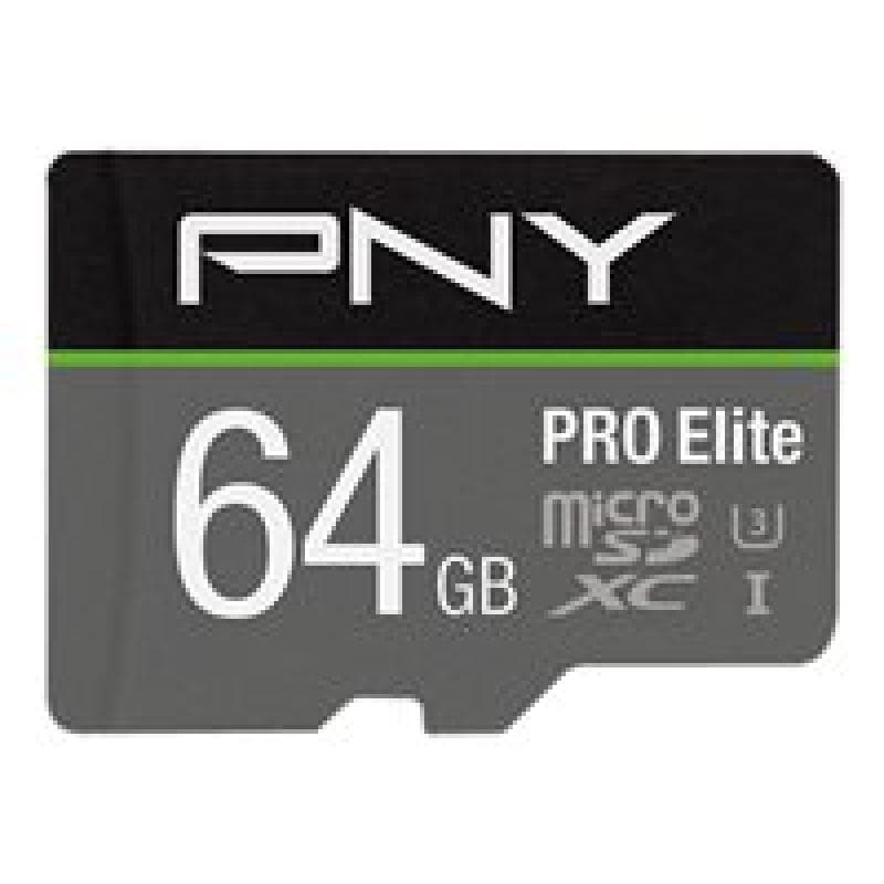 PNY MICRO-SD Card PRO ELITE 64GB Class 10 XC UHS I U3 A1 V30 SD adapter