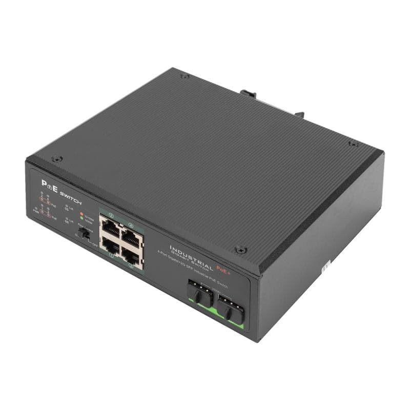 DIGITUS Industrieller 4-Port Gigabit PoE+ Switch mit 2x Uplink
